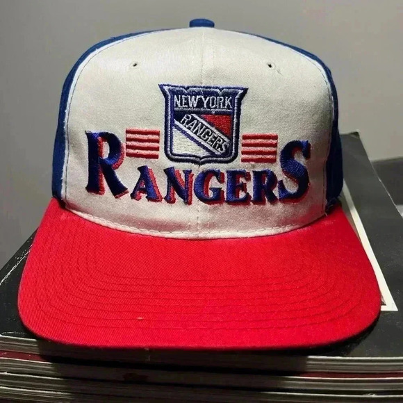 Vintage New York Rangers Ted Fletcher The Sideliner Snapback Hat Cap NHL Red Blu - Picture 2 of 8